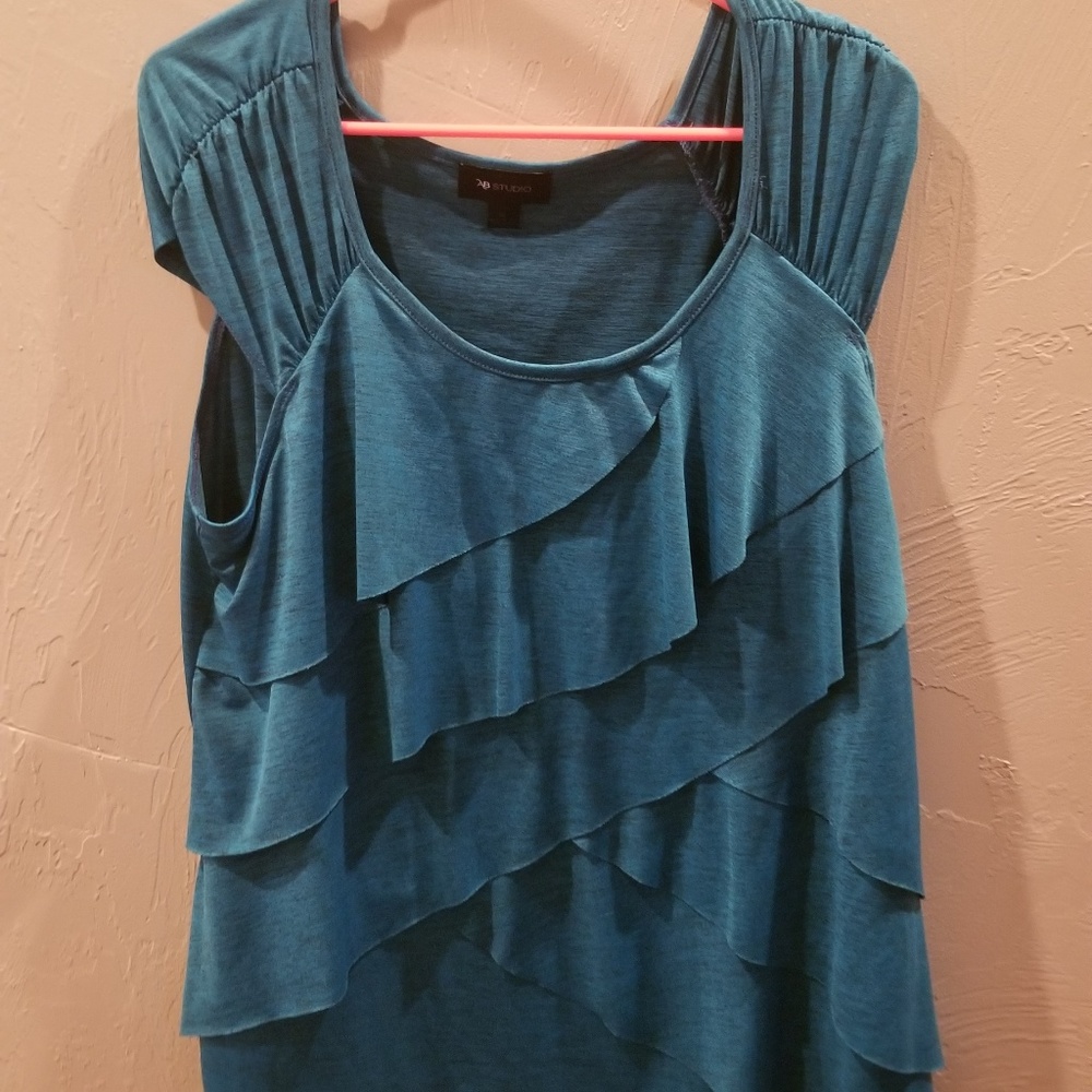 Turquoise Ruffle Dress Shirt no sleeves